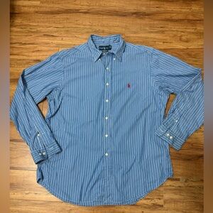 Polo by Ralph Lauren Blue and White Striped Button-Down Shirt T25